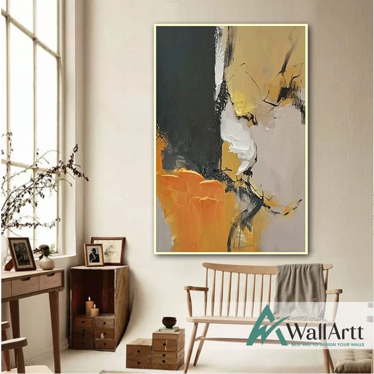 Orange Black Abstract 3d Heavy Textured Partial Oil Painting